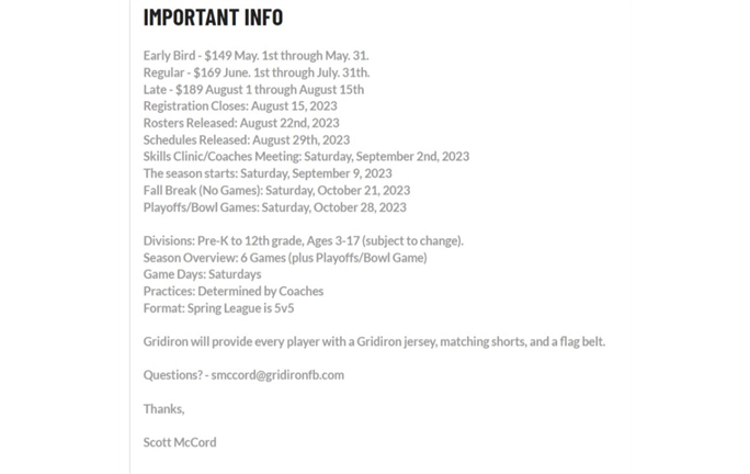 Fall 2023 Important Details